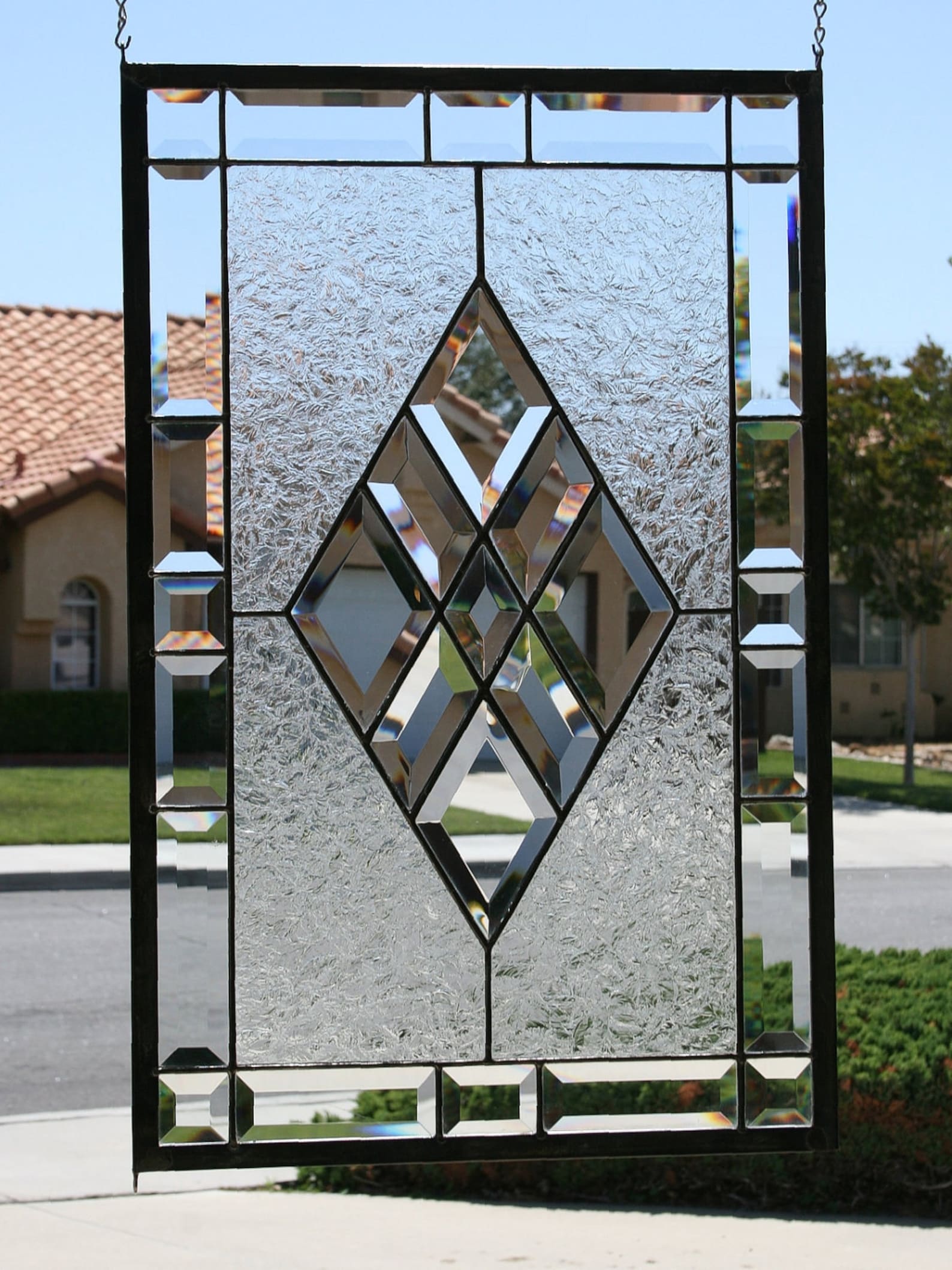 Large Clear Stained Glass WindowBEVELED DIAMONDS Beveled Etsy