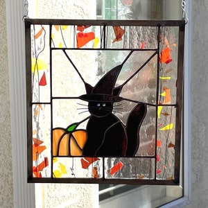 Halloween Stained Glass HALLOWEEN CAT Stain Glass Window Panel, Black Cat, Witch, Etsy Editors Pick 2 years image 7