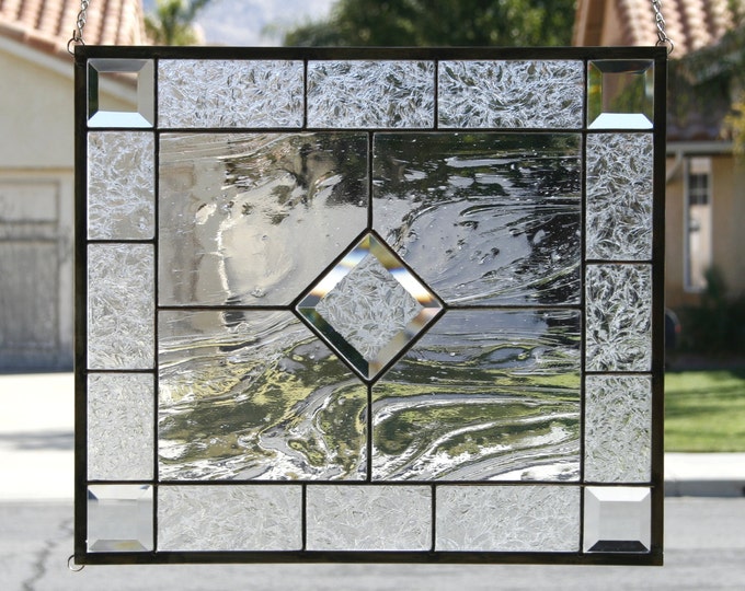 ICE DIAMOND Clear Stained Glass Window Panel Stained Glass Etsy