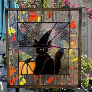 Halloween Stained Glass HALLOWEEN CAT Stain Glass Window Panel, Black Cat, Witch, Etsy Editors Pick 2 years image 8