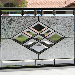 Large Clear Stained Glass Window~BEVELED DIAMONDS~ Beveled Stain Glass Panel, Clear, Bevels, Beveled, Clear Glass, Diamonds