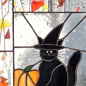 Halloween Stained Glass HALLOWEEN CAT Stain Glass Window Panel, Black Cat, Witch, Etsy Editors Pick 2 years image 2