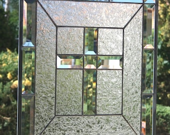 CLEAR CROSS - Contemporary Stained Glass Window Panel with Beveled Cross