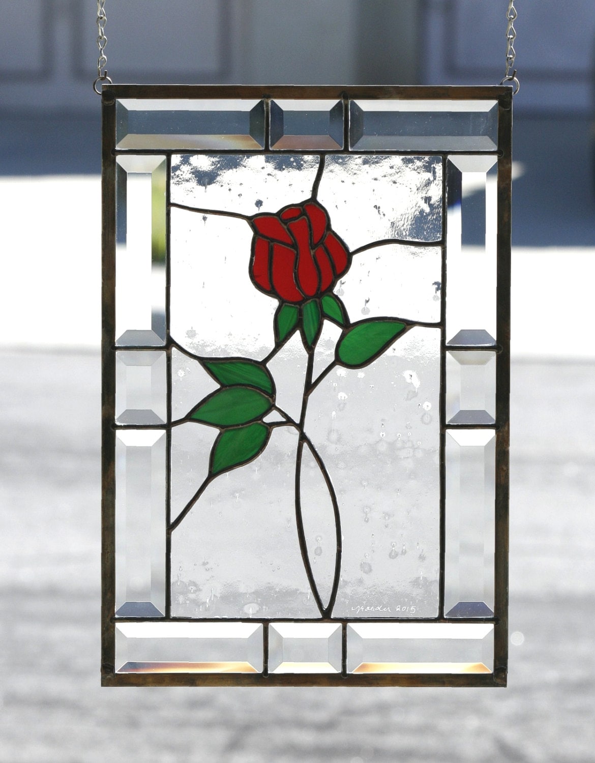 Stained Glass Window Panel ~ RED ROSE ~ Contemporary Stain Glass