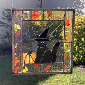 Halloween Stained Glass HALLOWEEN CAT Stain Glass Window Panel, Black Cat, Witch, Etsy Editors Pick 2 years image 9