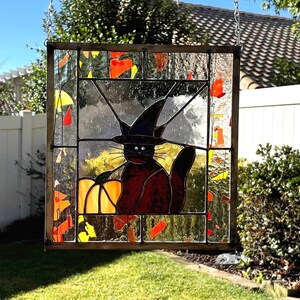 Halloween Stained Glass HALLOWEEN CAT Stain Glass Window Panel, Black Cat, Witch, Etsy Editors Pick 2 years image 6