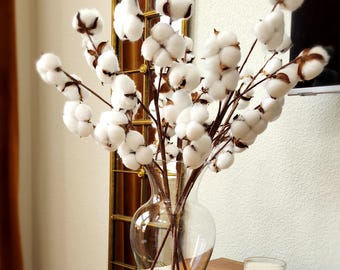 Faux Cotton Flower Stems, Boho Home Decor