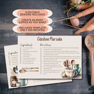Cartões de Receita Vintage | Cartões de Receita Rústicos | Modelo de Receita Imprimível | Cartões de Receita Editáveis | Cartão 4"x6" | Download Instantâneo