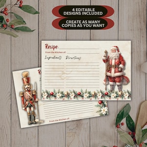 Christmas Recipe Cards | Holiday Recipe Cards | Vintage | Printable Recipe Template | Editable Recipe Cards | 4&quot;x6&quot; Card | Instant Download