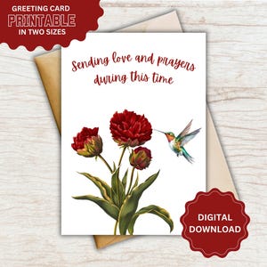 Tarjeta de condolencias imprimible / Tarjeta de colibrí / Pensando en ti / Tarjeta para enviar oraciones / Tarjeta de descarga digital / Tarjeta plegable de 4" x 6" y 5" x 7"