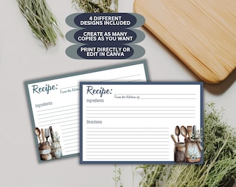 Vintage Recipe Cards | Rustic Recipe Card | Retro Recipe | Printable Recipe Cards | Editable Recipe Template | 4"x6" Card | Instant Download