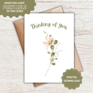 imprimable Je pense à vous | de fleurs sauvages | carte de sympathie | Carte de téléchargement numérique | Carte pliable 4 x 6 po et 5 po x 7 po.