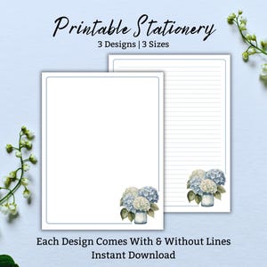 Printable Stationery with Hydrangea Design | Instant Download