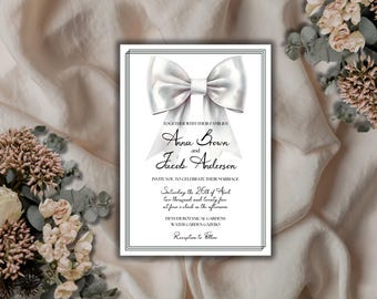 Wedding Invitation Template with Bow | Elegant Printable Design | Digital Download