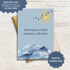 Beileid Karte ausdrucken | Beileid Berge und Vögel Karte | Denken an Sie Karte | Digital Download Karte | 4"x6" und 5"x7" Faltbare Karte