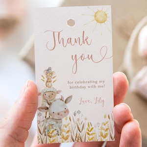 Barnyard Favor Thank You Tag Template, Animals Birthday Digital Template, Instant Download Farm Birthday Tag B-639