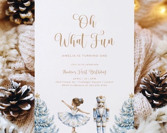 Editable Nutcracker First Birthday Invitation, Winter Holiday (Digital Invite)