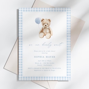 Modello di invito per baby shower a tema orsetto Bearly Wait, download digitale, stampabile, T-908A