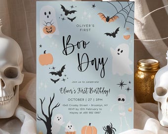 Halloween Boo Day Birthday Invitation Template, Spooky First Birthday (Digital)