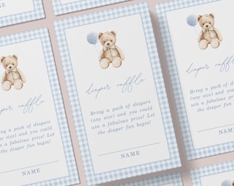 Teddy Bear Baby Shower Diaper Raffle Ticket (Editable Digital Download)
