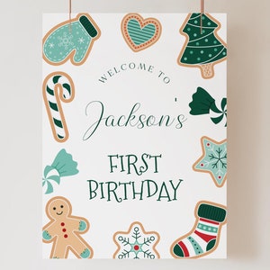 Christmas Birthday Welcome Sign Template, Birthday Digital Template, Winter Holiday Birthday Boy Welcome Board Sign CP-0099