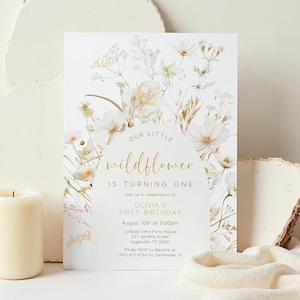 Wildflower First Birthday Invitation Template, Flower Bloom Birthday Digital Template, Editable WildFlower Birthday Girl F-0098