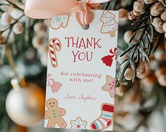 Christmas Birthday Thank You Tag Template, Birthday Digital Template, Winter Holiday Birthday Favor Tag CP-0098