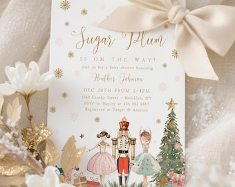 Sugar Plum Baby Shower Christmas Invitation Template, Winter Nutcracker Editable Instant Download Invite N-2018