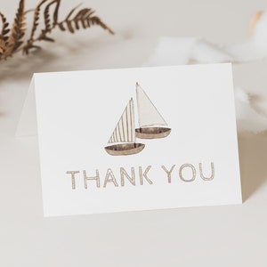 Nautical Birthday Thank You Card Template, Sailing Into Two Birthday Digital Template, Instant Download Boat Thank You Note S-6598