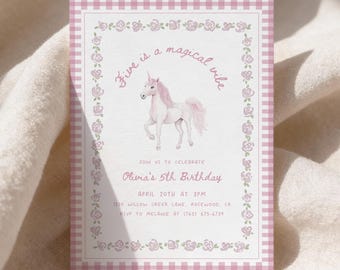 Magical Unicorn 5th Birthday Invitation, Whimsical Girl Party Template (Digital Download)