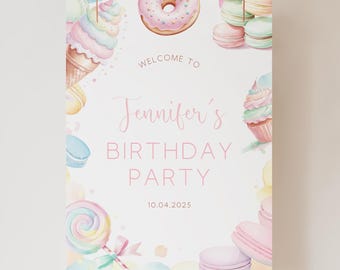 Editable Sweet Birthday Welcome Sign Template, Sweet One Birthday Digital Welcome Signage, Candy Birthday Girl Candy 9953L