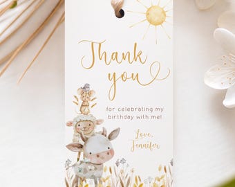Barnyard Birthday Favor Tag Template, Farm Animals Thank You (Digital)