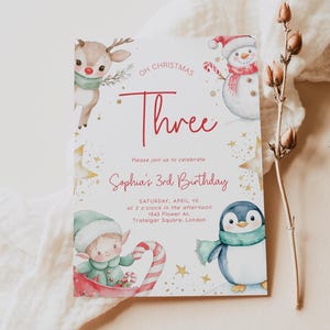 Editable Oh Christmas Three Birthday Invitation Template, 3rd Birthday Digital Template, Winter Holiday Birthday Invite CP-6109