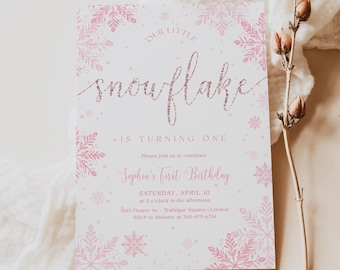 Winter Wonderland Snowflake Birthday Invitation, Editable Template (Digital Download)