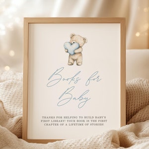 Teddy Bear Baby Shower Books for Baby Sign, Bearly Wait Baby Shower Boy Digital Download, Editable Baby Shower Signage T-90C4