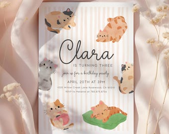 Editable Kitten Birthday Party Invitation Template (Digital)