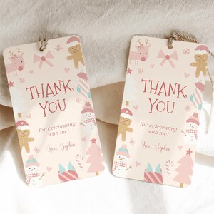 Editable Christmas Birthday Thank You Tag Template, Winter Birthday Digital Favor Tag, Winter Holiday Birthday Tag CP-7176