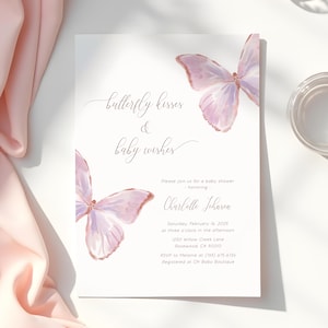 Butterfly Baby Shower Girl Invitation, Butterfly Kisses and Baby Wishes Invite Template, Instant Download, Digital Invitation - B9032