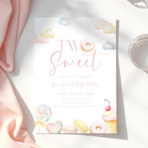 Editable Two Sweet Birthday Invitation Template, 2nd Birthday Digital Template, Candy Birthday Girl Printable Invitation SW-6209