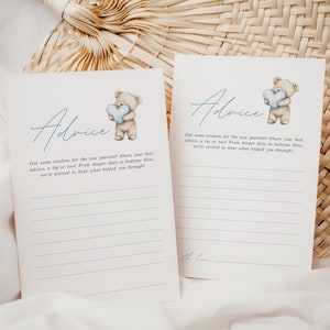 Teddy Bear Baby Shower Advice for Parents, Bearly Wait Baby Shower Boy Digital Download, Editable Baby Shower Advice Card T-90C4