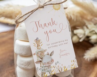 Barnyard Birthday Favor Tags, Farm Animals, Thank You Template (Digital Download)