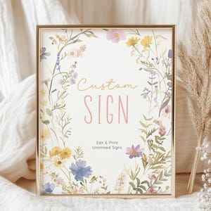 Wildflower Birthday Girl Custom Sign Template, Editable Baby Shower Custom Signage Template, Spring Birthday Table Sign F-000
