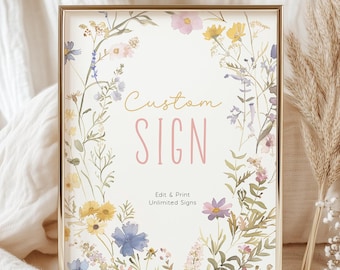 Wildflower Birthday Girl Custom Sign Template, Editable Baby Shower Custom Signage Template, Spring Birthday Table Sign F-000