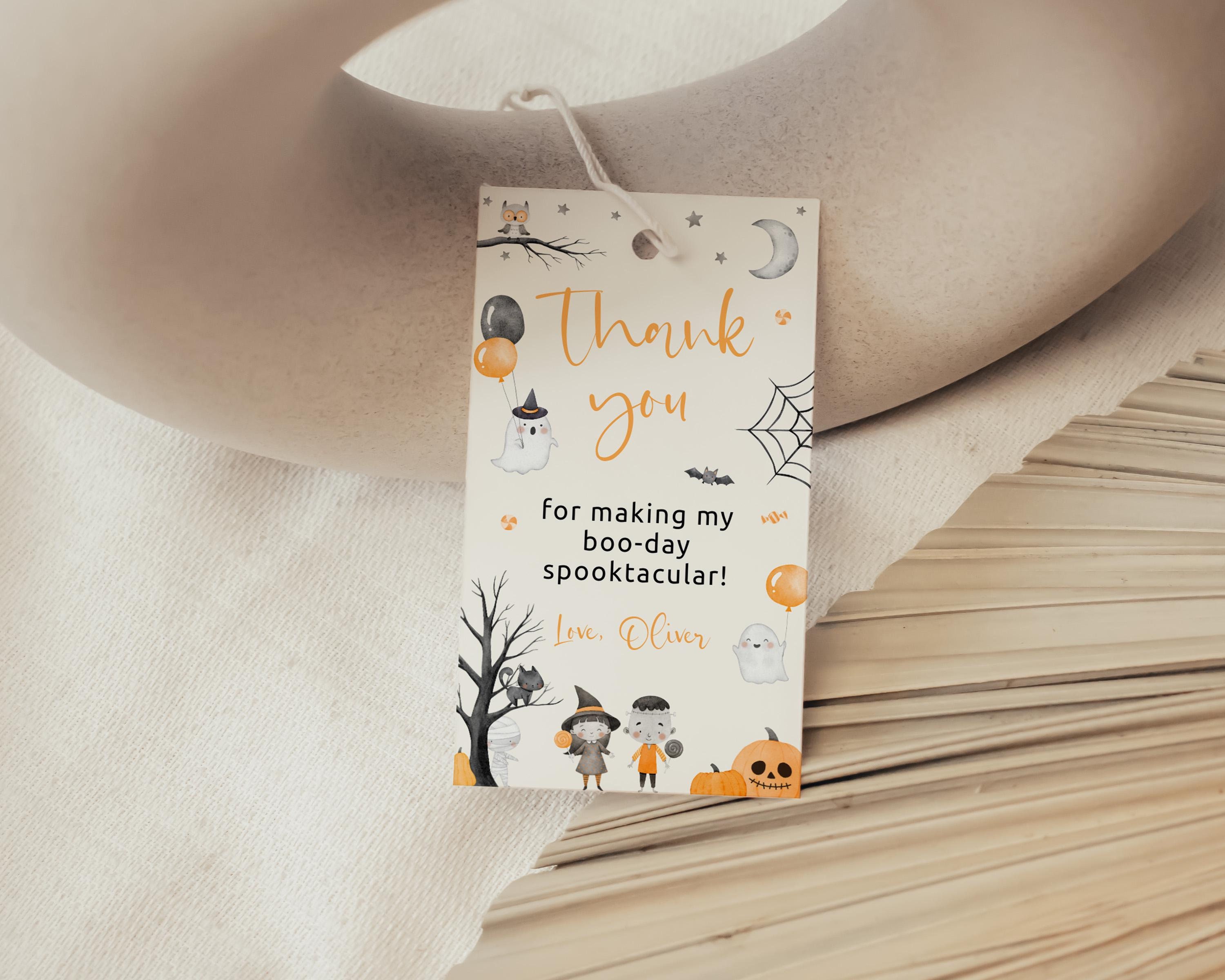 Halloween Birthday Thank You Tag, Spooky Party Favors (editable ...