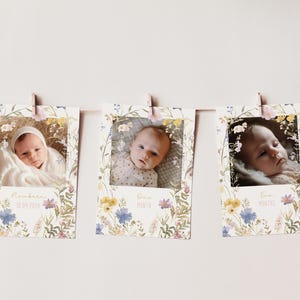 Wildflower First Year Photo Banner Template, Milestone 1st Birthday Digital Template, Instant Download Birthday Girl Milestone Banner F-000