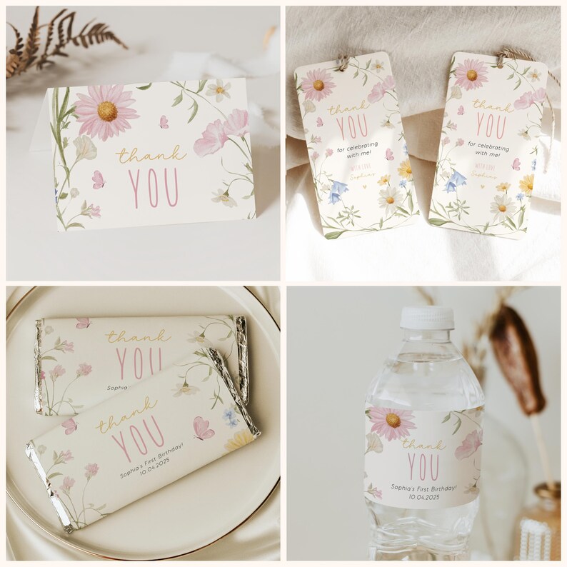 Wild ONE Birthday Bundle Template, Editable Wildflower 1st Birthday Girl Package, Floral Bloom Birthday Party, Instant Download on Etsy - Image 3