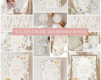 Wildflower 2nd Birthday Bundle, Floral Invitation (Digital Download)
