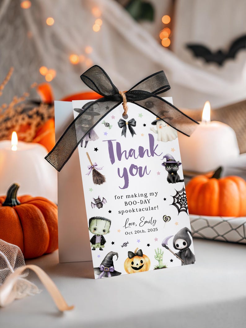 Halloween Birthday Thank You Tag Template, Spooky Favor Gift Tag ...