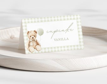 Teddy Bear Baby Shower Food Label Template, Editable Name Card (Digital)