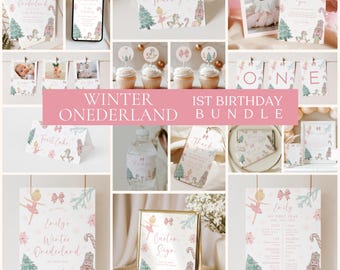 Winter Onederland Nutcracker 1st Birthday Package Template, Christmas Editable Instant Download Invite CP-7897